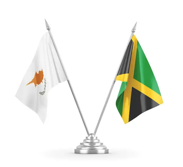Jamaika ve Kıbrıs masa bayrakları beyaz 3D görüntülerde izole edildi — Stok fotoğraf