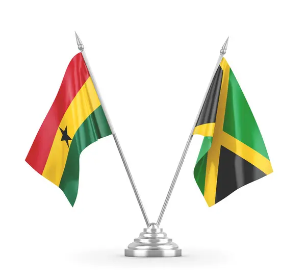 Banderas de mesa Jamaica y Ghana aisladas en renderizado 3D blanco — Foto de Stock