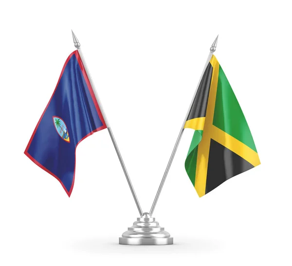 Banderas de mesa Jamaica y Guam aisladas en renderizado 3D blanco — Foto de Stock