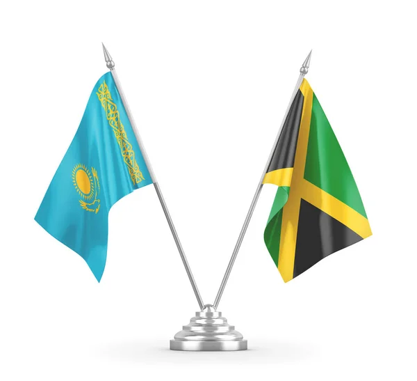 Jamaika ve Kazakistan masa bayrakları beyaz 3D görüntüleme üzerinde izole edildi — Stok fotoğraf