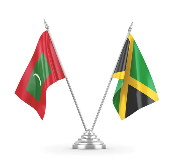 Bandeiras de mesa Jamaica e Maldivas isoladas em renderização 3D branca — Fotografia de Stock
