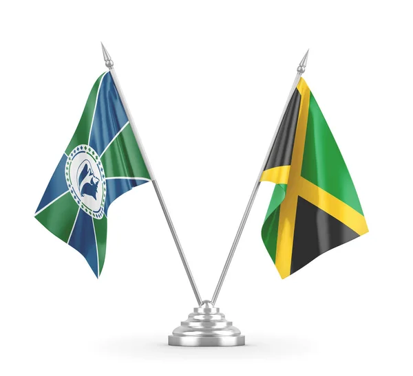 Banderas de mesa Jamaica y Martinica aisladas en renderizado 3D blanco — Foto de Stock
