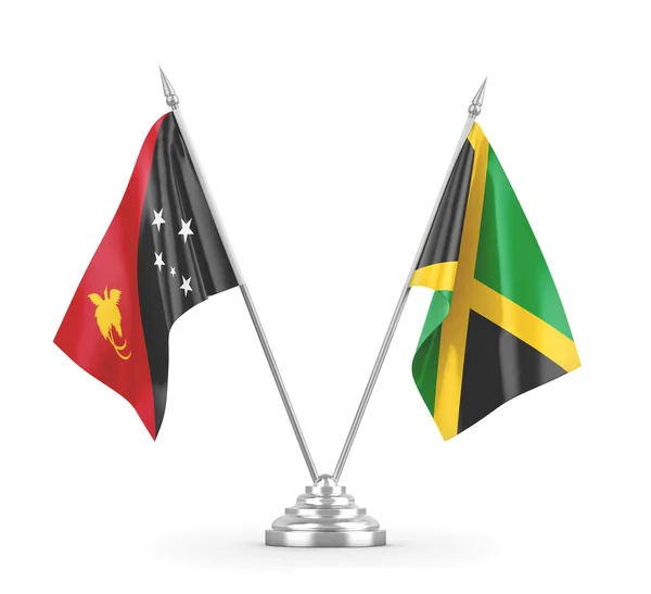 Banderas de mesa Jamaica y Papúa Nueva Guinea aisladas en renderizado 3D blanco — Foto de Stock