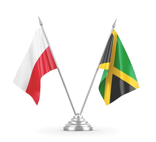 Jamajka i Polska flagi stołowe izolowane na białym renderingu 3D — Zdjęcie stockowe