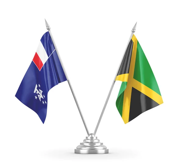 Jamaica y las banderas de mesa de las tierras australes y antárticas francesas aisladas en blanco — Foto de Stock