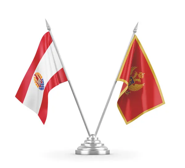 Montenegro and French Polynesia table flags isolated on white 3D rendering — Stock Photo, Image