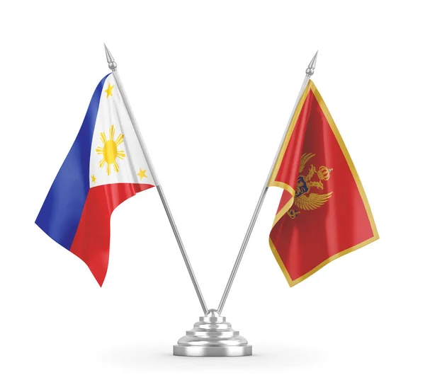 Banderas de mesa Montenegro y Filipinas aisladas en renderizado 3D blanco —  Fotos de Stock