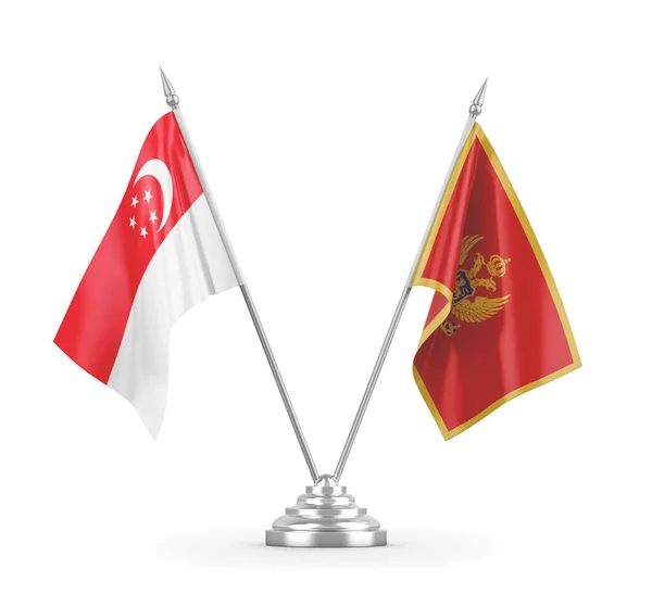 Montenegro och Singapore bordsflaggor isolerade på vit 3D-rendering — Stockfoto