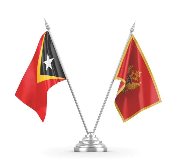 Montenegro och Östtimor tabell flaggor isolerade på vit 3D-rendering — Stockfoto