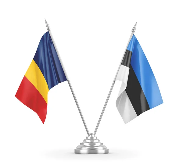 Estland och Tchad bordsflaggor isolerade på vit 3D-rendering — Stockfoto