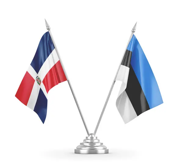 Estland en Dominicaanse Republiek tafelvlaggen geïsoleerd op witte 3D rendering — Stockfoto