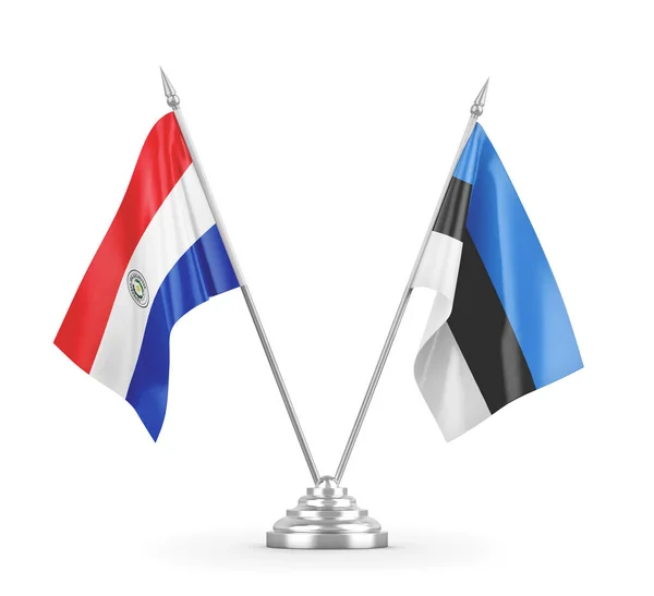 Bandiere da tavolo Estonia e Paraguay isolate su rendering 3D bianco — Foto Stock
