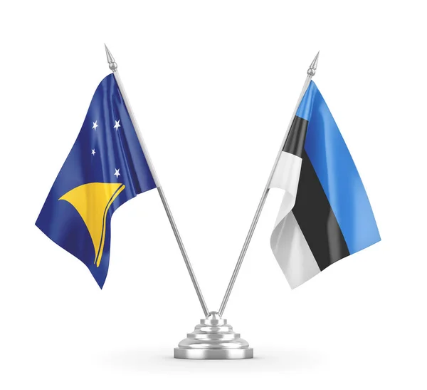 Estonia and Tokelau table flags isolated on white 3D rendering — Stock Photo, Image