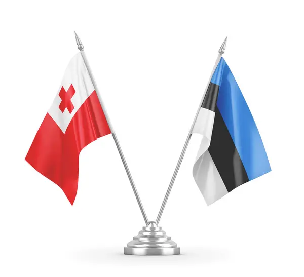 Flagi stołów Estonia i Tonga izolowane na białym renderowaniu 3D — Zdjęcie stockowe