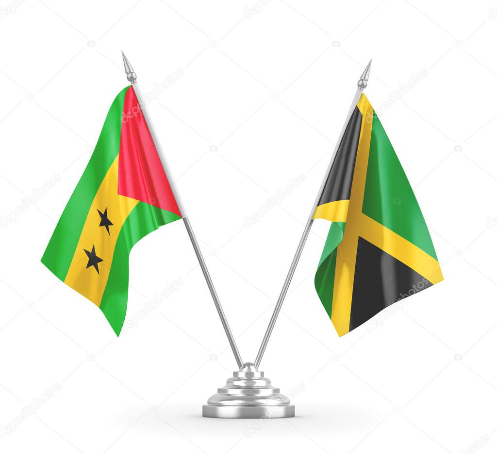Jamaica and Sao Tome and Principe table flags isolated on white 3D rendering