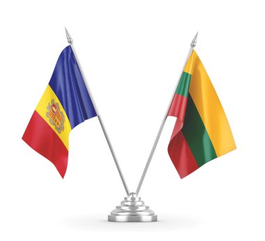 Litvanya ve Andorra masa bayrakları beyaz 3D görüntüleme üzerinde izole 