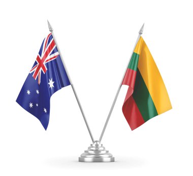 Litvanya ve Avustralya masa bayrakları beyaz 3D görüntüleme üzerinde izole edildi 