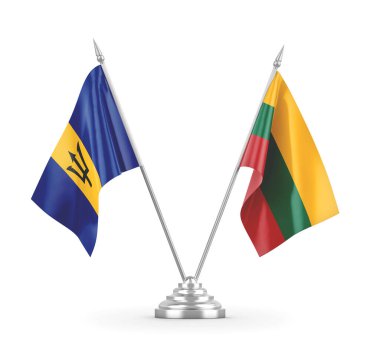 Litvanya ve Barbados masa bayrakları beyaz 3D görüntüleme üzerinde izole 