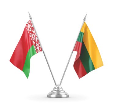 Litvanya ve Belarus masa bayrakları beyaz 3D görüntüleme üzerinde izole 