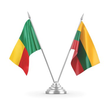 Litvanya ve Benin masa bayrakları beyaz 3D görüntüleme üzerinde izole 