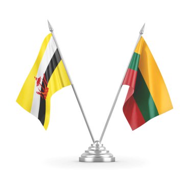 Litvanya ve Brunei masa bayrakları beyaz 3D görüntüleme üzerinde izole