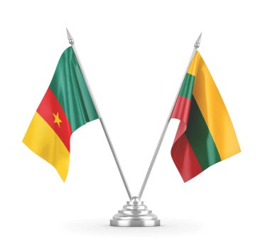 Litvanya ve Kamerun masa bayrakları beyaz 3D görüntüleme üzerinde izole 