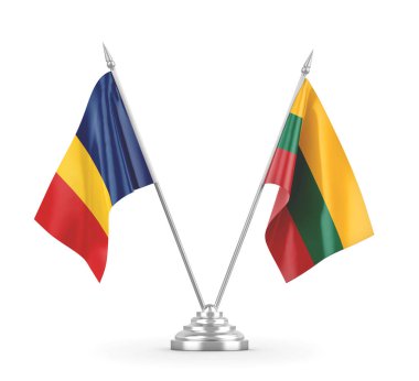 Litvanya ve Çad masa bayrakları beyaz 3D görüntüleme üzerinde izole 