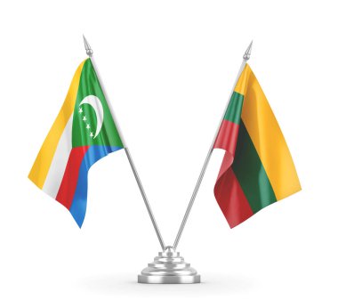 Litvanya ve Komoros masa bayrakları beyaz 3D görüntüleme üzerinde izole