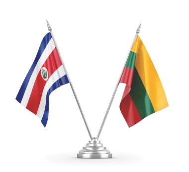 Litvanya ve Kosta Rika masa bayrakları beyaz 3D görüntüleme üzerinde izole edildi