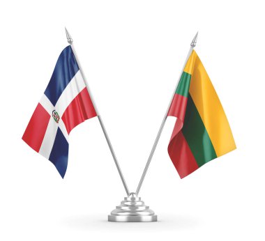 Litvanya ve Dominik Cumhuriyeti bayrakları beyaz 3D görüntüleme üzerinde izole edildi