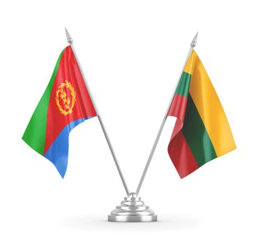 Litvanya ve Eritre masa bayrakları beyaz 3D görüntüleme üzerinde izole