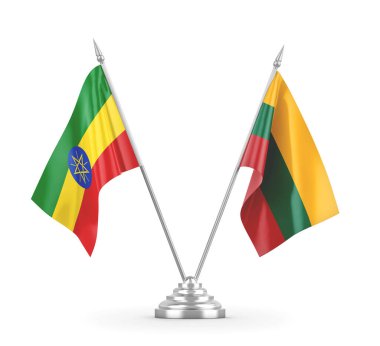 Litvanya ve Etiyopya masa bayrakları beyaz 3D görüntüleme üzerinde izole