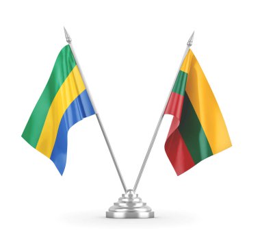 Litvanya ve Gabon masa bayrakları beyaz 3D görüntüleme üzerinde izole