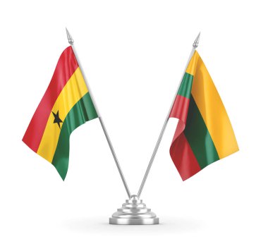 Litvanya ve Gana masa bayrakları beyaz 3D görüntüleme üzerinde izole