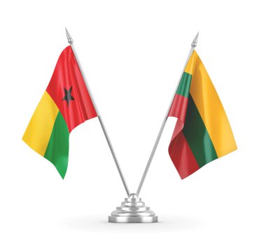 Litvanya ve Gine-Bissau masa bayrakları beyaz 3D görüntüleme üzerinde izole