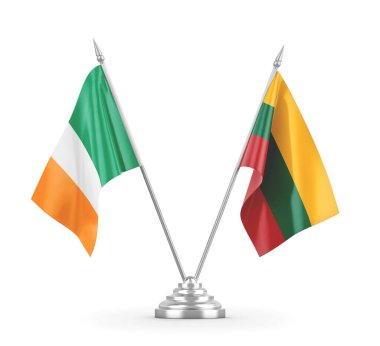 Litvanya ve İrlanda masa bayrakları beyaz 3D görüntüleme üzerinde izole