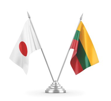 Litvanya ve Japonya bayrakları beyaz 3D görüntüleme üzerinde izole edildi