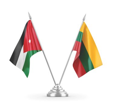 Litvanya ve Ürdün masa bayrakları beyaz 3D görüntüleme üzerinde izole