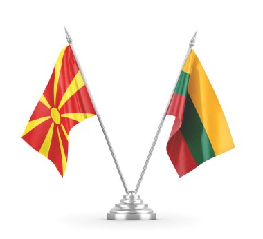 Litvanya ve Kuzey Makedonya masa bayrakları beyaz 3D rendelemeye izole edildi