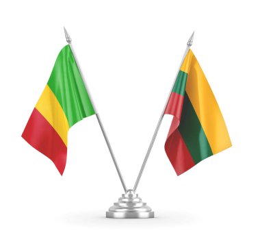 Litvanya ve Mali masa bayrakları beyaz 3D görüntüleme üzerinde izole edildi