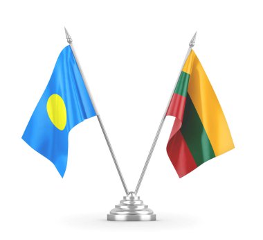 Litvanya ve Palau masa bayrakları beyaz 3D görüntüleme üzerinde izole