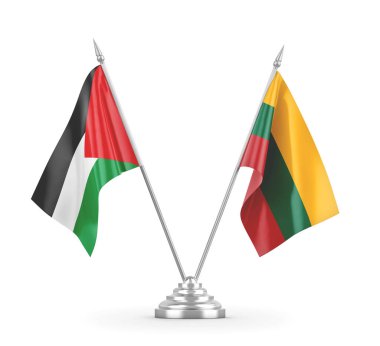 Litvanya ve Filistin masa bayrakları beyaz 3D görüntüleme