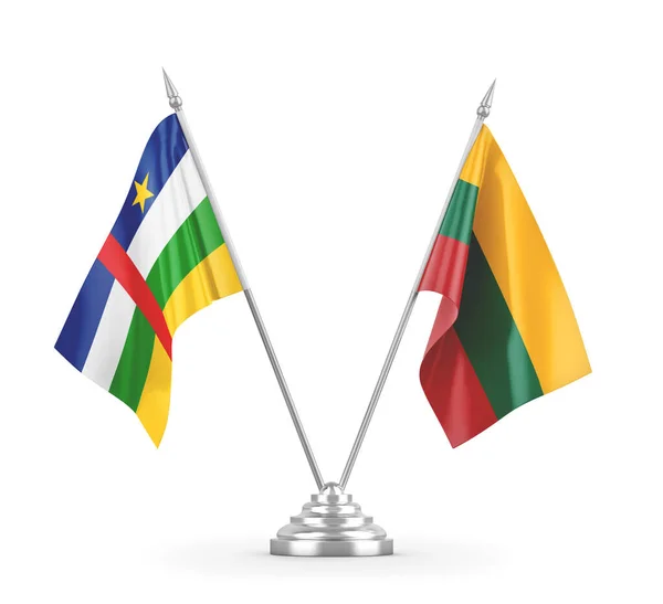 Lithuania and Central African Republic table flags isolated on white — Stock Photo, Image