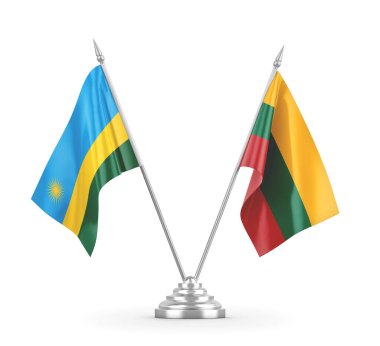 Litvanya ve Ruanda masa bayrakları beyaz 3D görüntüleme üzerinde izole edildi