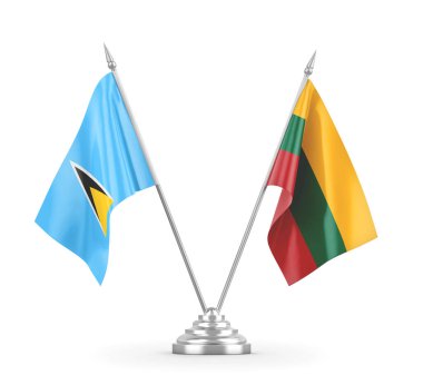 Litvanya ve Saint Lucia masa bayrakları beyaz 3D görüntüleme