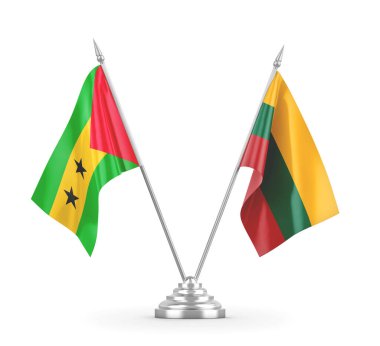 Litvanya ve Sao Tome ve Principe masa bayrakları beyaz 3D görüntüleme