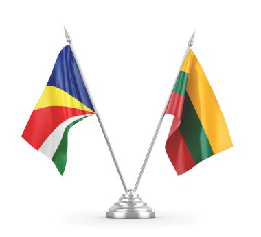 Litvanya ve Seyşeller masa bayrakları beyaz 3D görüntüleme üzerinde izole