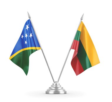 Litvanya ve Solomon Adaları masa bayrakları beyaz 3D görüntüleme