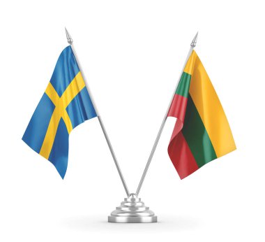 Litvanya ve İsveç bayrakları beyaz 3D görüntüleme üzerinde izole edildi