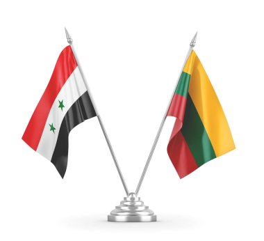 Litvanya ve Suriye masa bayrakları beyaz 3D görüntüleme üzerinde izole edildi